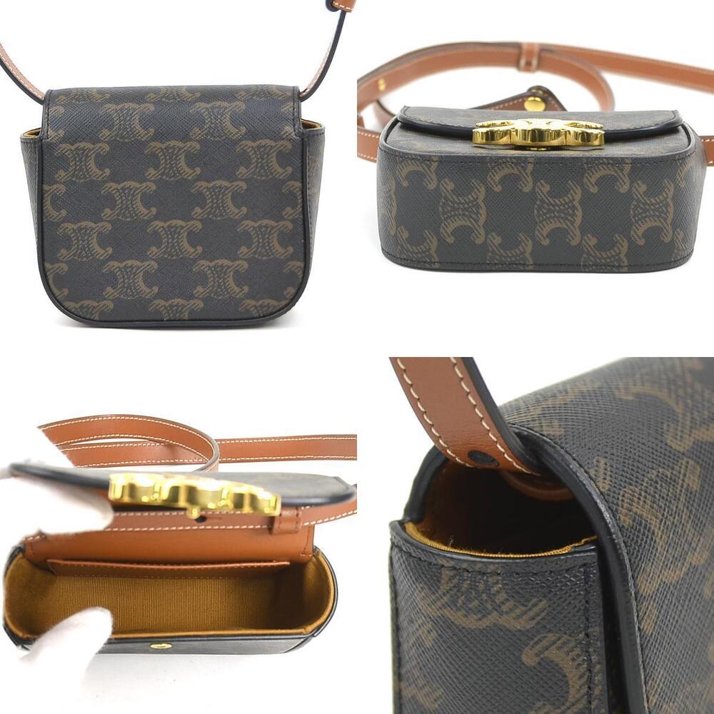 Celine Triomphe Claude Shoulder Bag Brown Coated Canvas - Picture 3 of 4